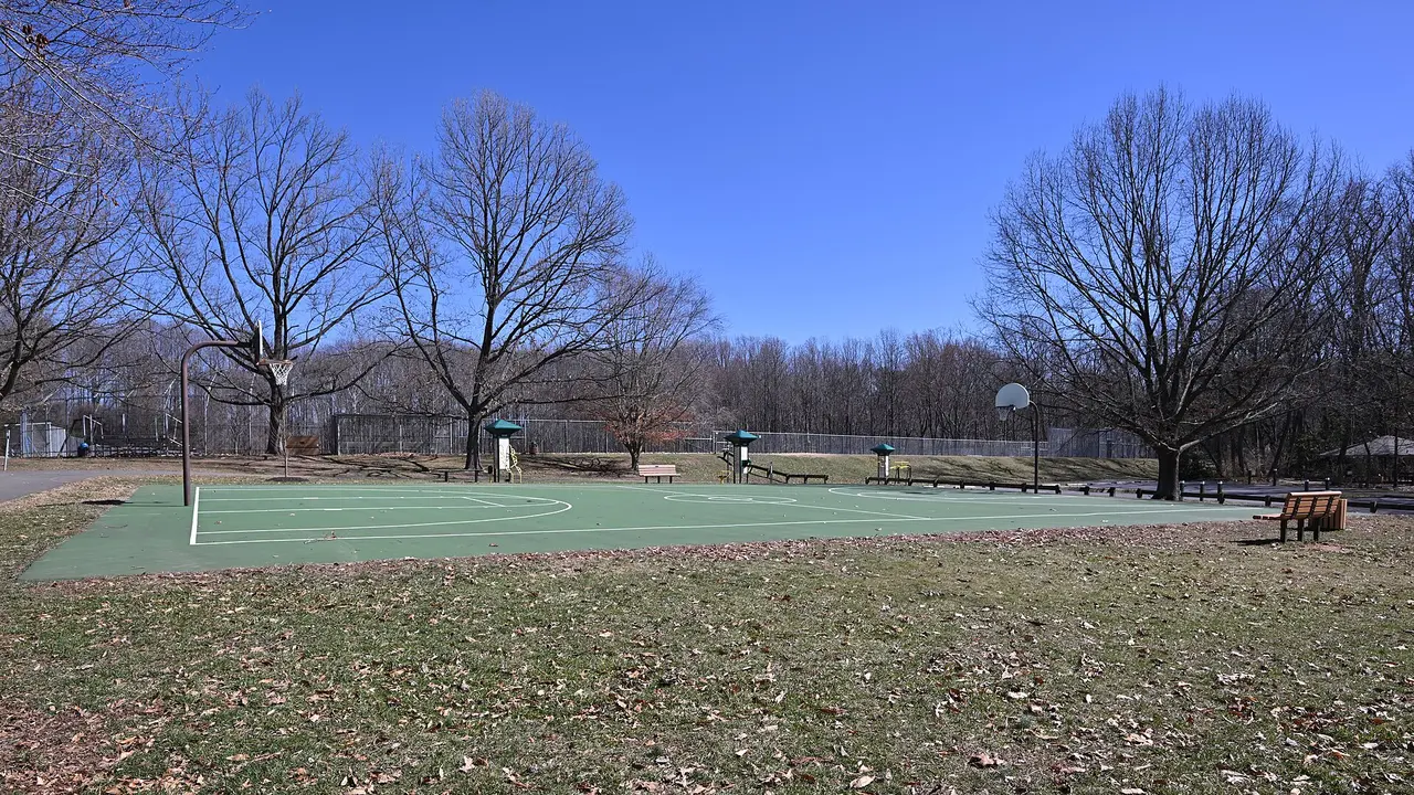 The basketball court and open lawn at Brown's Chapel Park off Baron Cameron Avenue, on the north side of the Lake Anne area
