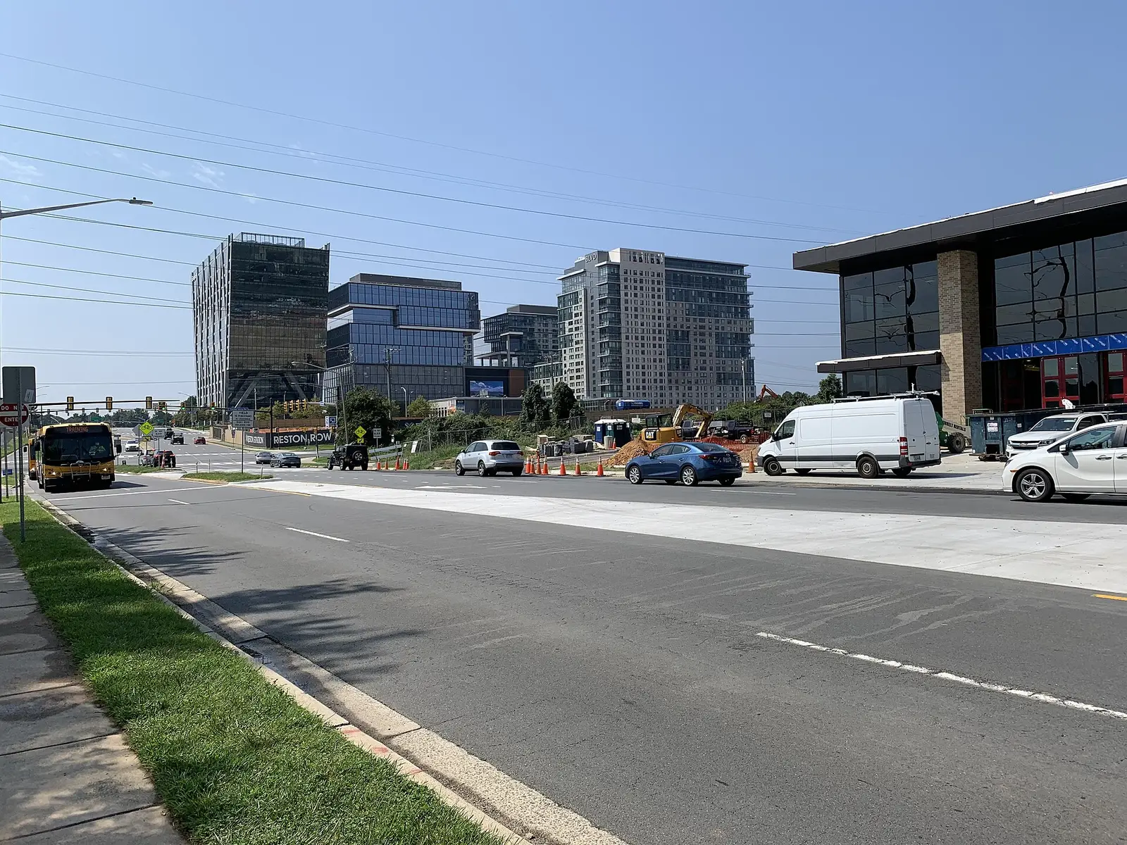 The towers of Reston Station seen from Wiehle Avenue, looking south toward Sunset Hills Road and the Wiehle-Reston East Metro station